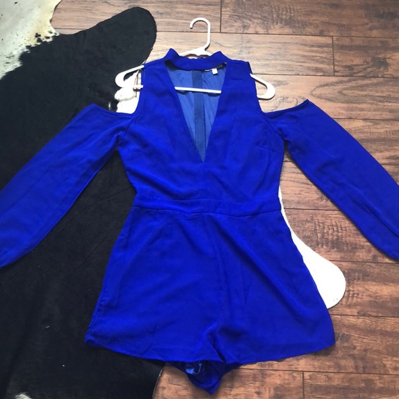 Charlotte Russe Other - Royal Blue Open Shoulder Long Sleeve Romper